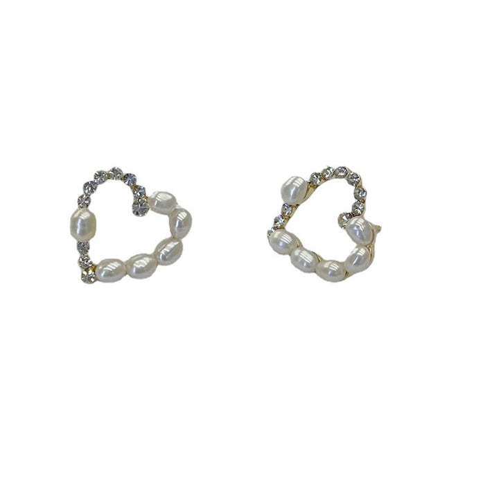 Wholesale Hollow Love Rhinestone Pearl Earrings JDC-ES-Lfm021