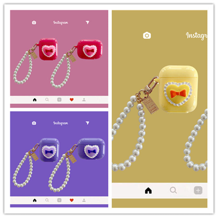 Wholesale Headphone Shell TPU Candy Color Heart With Pearl Chain JDC-EPC-ChangR006