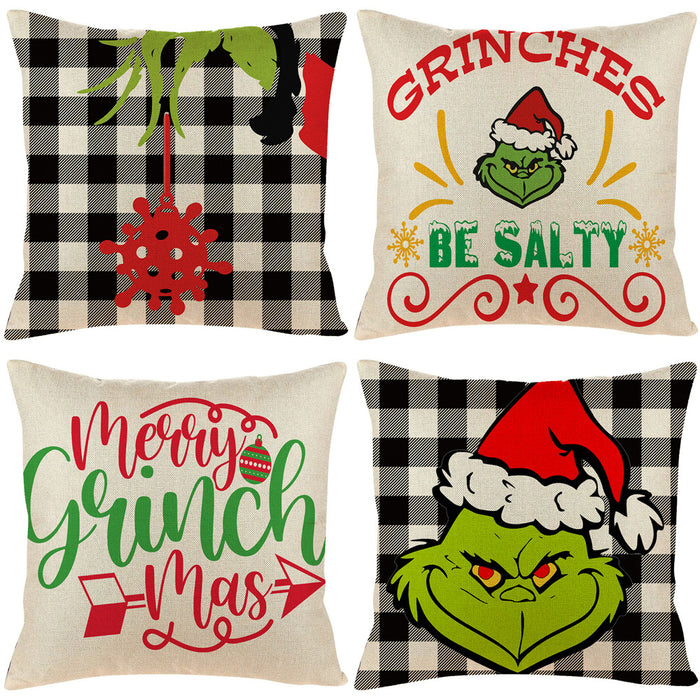 Wholesale Pillowcase Linen Festive Green Monster Christmas Print JDC-PW-Yuchuang005