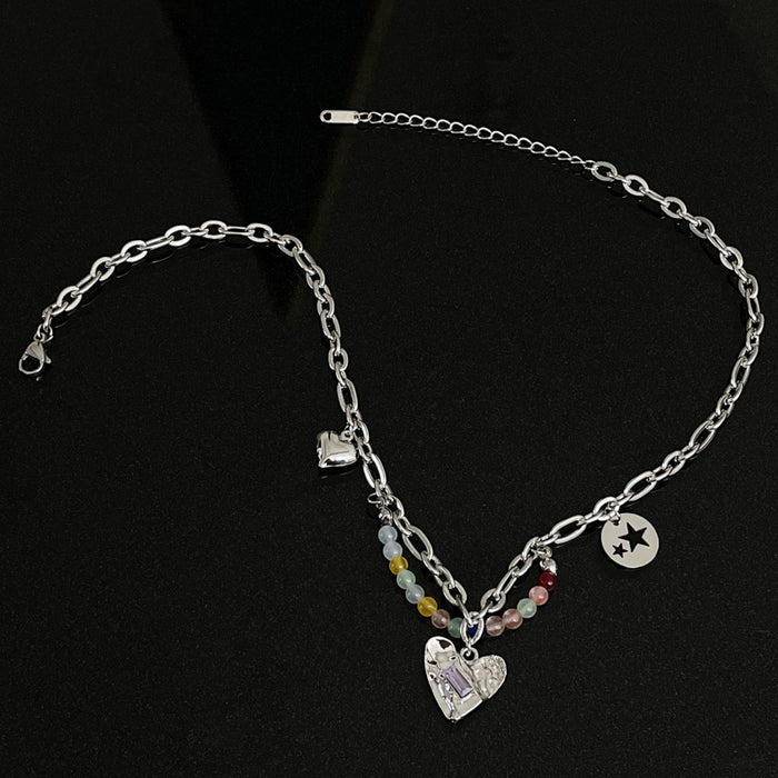 Wholesale Necklaces Titanium Alloy Colorful Beads Heart Necklace JDC-NE-AiY010
