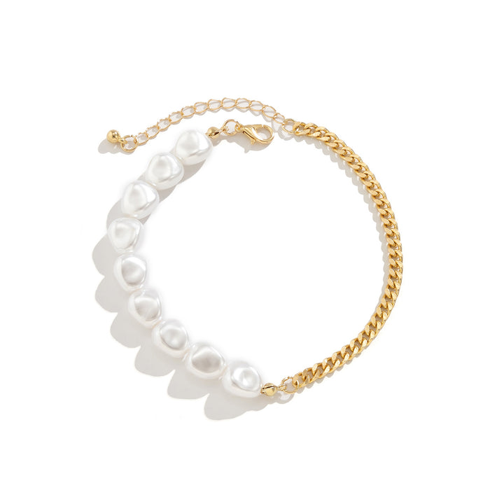 Wholesale Simple Stitching Asymmetric Imitation Pearl Chain Anklet JDC-AS-XueR003
