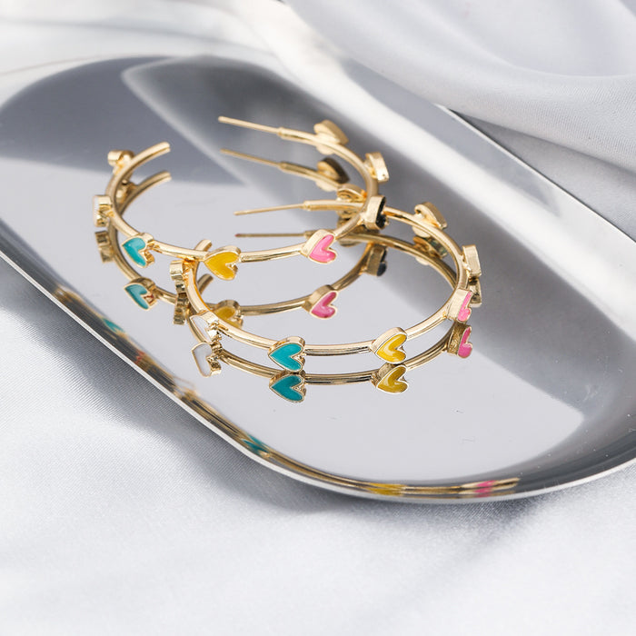Wholesale Earrings Alloy Ceramic Multicolor Heart Earrings MOQ≥2 JDC-ES-Yida017