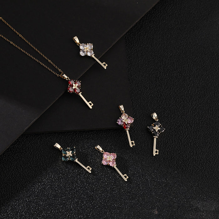 Wholesale Necklaces Copper Zircon Key MOQ≥2 JDC-NE-ShangY030