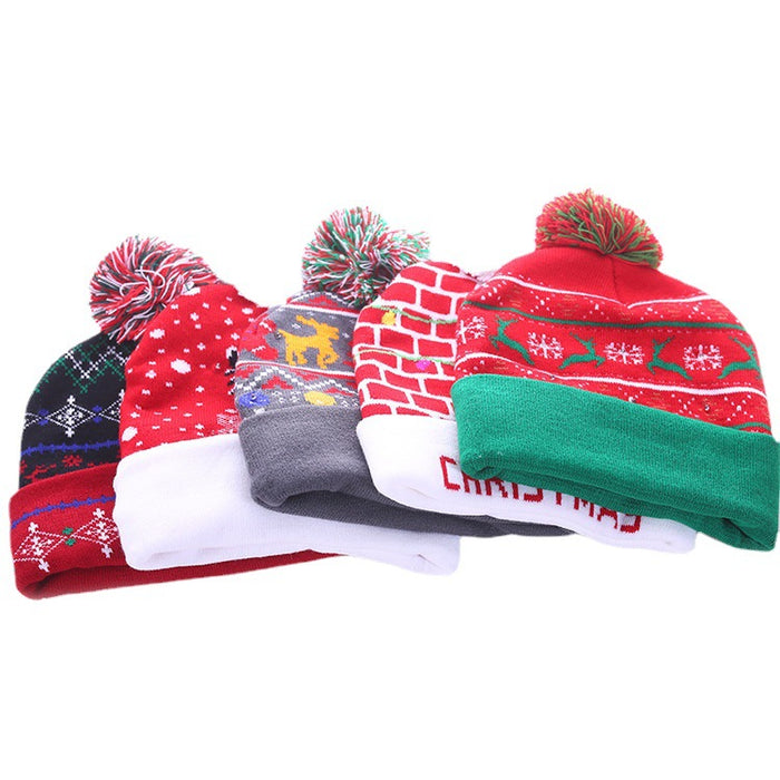 Wholesale Hat Acrylic Christmas Flange LED Light Knitted Hat MOQ≥2 JDC-FH-TYuan001