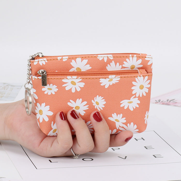 Wholesale PU Leather Daisy Coin Purse Keychain Wallet JDC-KC-ShMei002