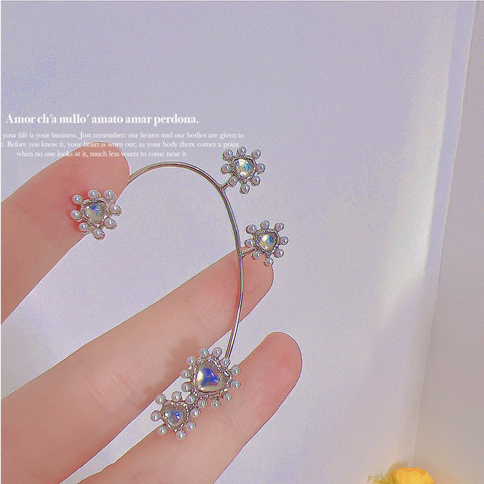 Wholesale Heart Moonstone Flower Silver Needle Alloy Earrings Ear Hook Rings JDC-ES-Qiant008