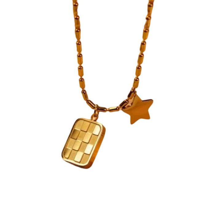 Wholesale Necklace Soft Pottery Gold Square Card Checkerboard Necklace JDC-NE-OYI001
