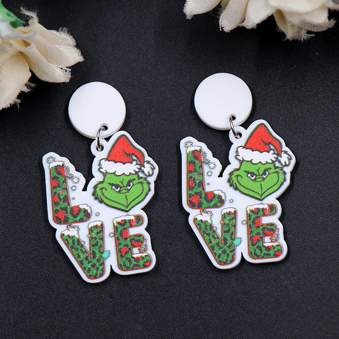 Wholesale Earrings Acrylic Christmas Cartoon Letters MOQ≥5 JDC-ES-XYan004