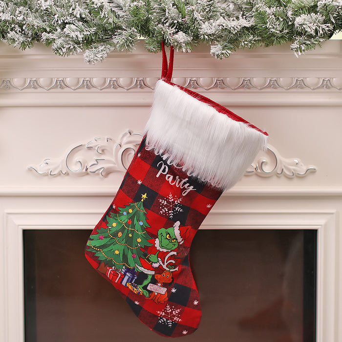 Wholesale Gift Bag Linen Christmas Socks Plush Kids Candy Bag MOQ≥2 JDC-GB-MinG005
