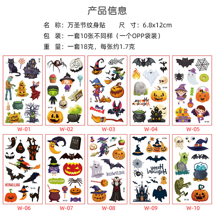 Pegatizas al por mayor Halloween Kids Cartoon Tattoo Pegalizaciones Impermeables de 10 piezas JDC-ST-Renyi001