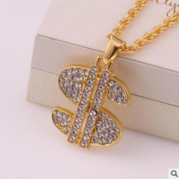 Wholesale necklace alloy personality hip hop diamond small dollar symbol twist MOQ≥2 JDC-NE-Fhong016