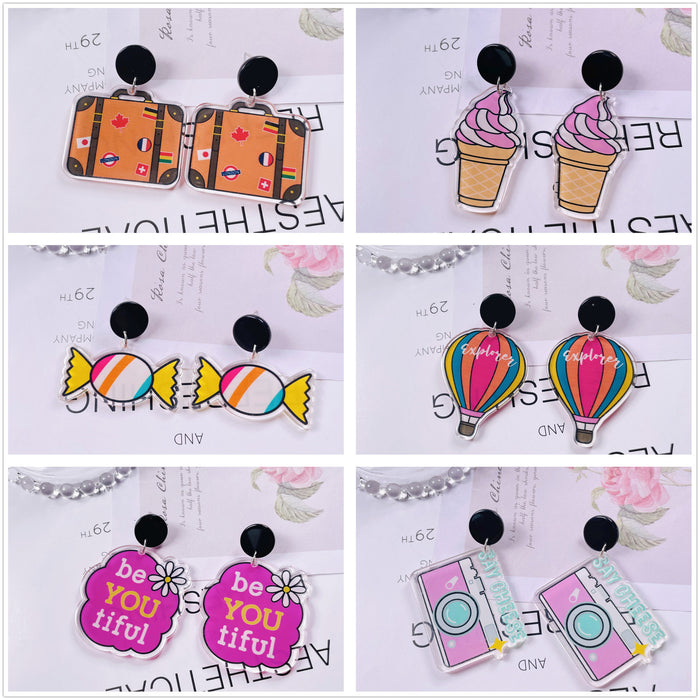 Wholesale acrylic fun graffiti transparent ice cream earrings MOQ≥2 JDC-ES-jiayi005
