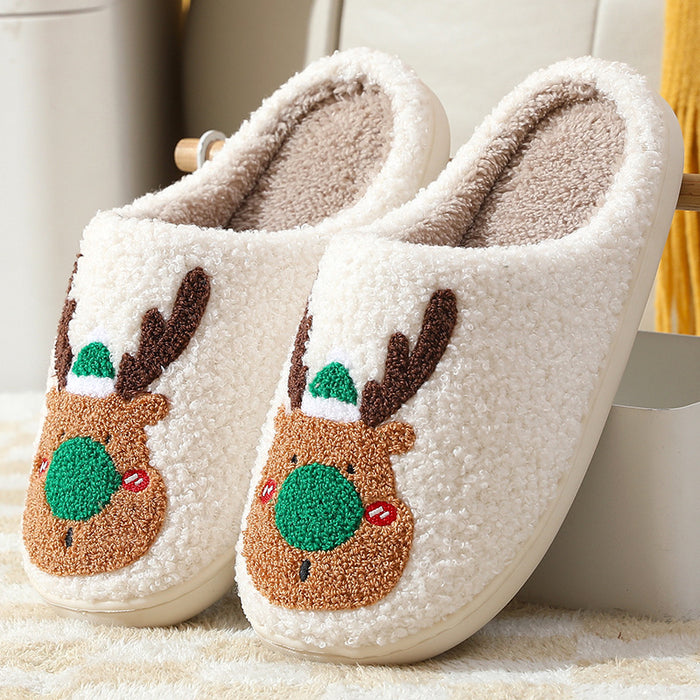 Wholesale Christmas Elk Plush Cotton Slippers MOQ≥2 JDC-SP-MMD003