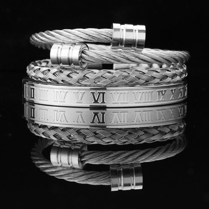 Wholesale Men's Bracelets Stainless Steel Roman Numeral Letter Bracelet Combination JDC-BT-BLu003