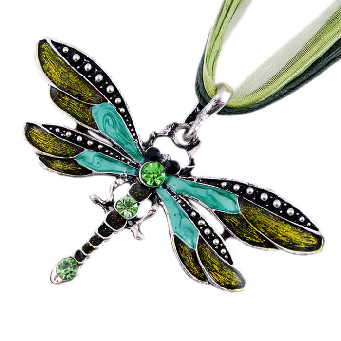 Wholesale Dragonfly Vintage Ribbon String Purple Diamond Kids Necklace JDC-NE-TWMD001