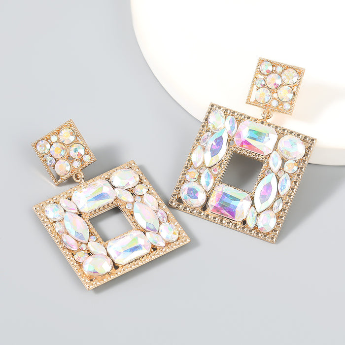 Wholesale Colored Diamond Series Multilayer Square Earrings Alloy and Glass Drills JDC-ES-JL1071