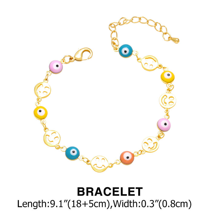 Wholesale Bracelet Copper Color Drop Oil Eyes Smiley Mosaic Necklace Set JDC-BT-AS163