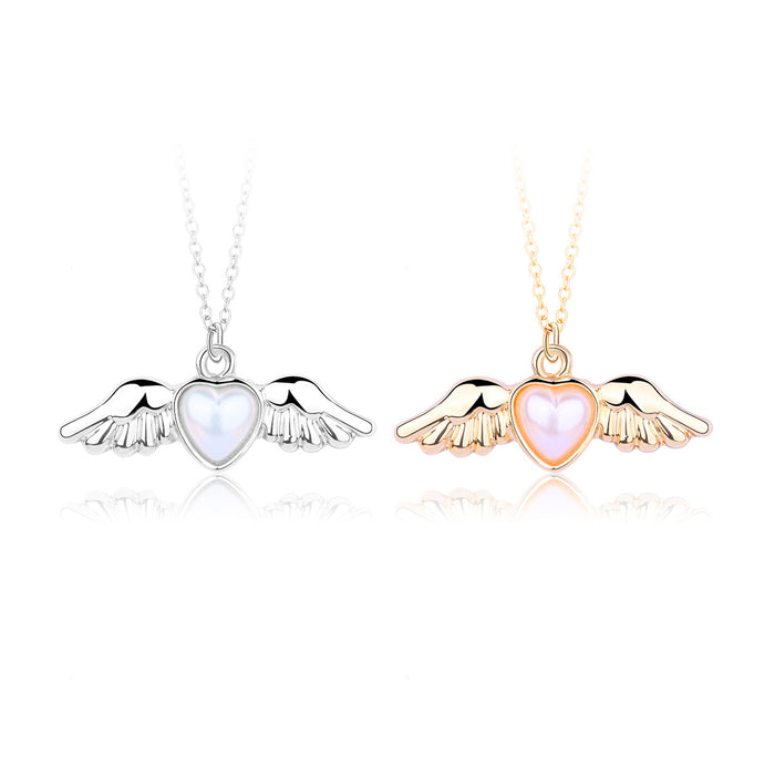 Wholesale Necklaces Alloy Angel Wings Pendant Love Pearls JDC-NE-HanP007