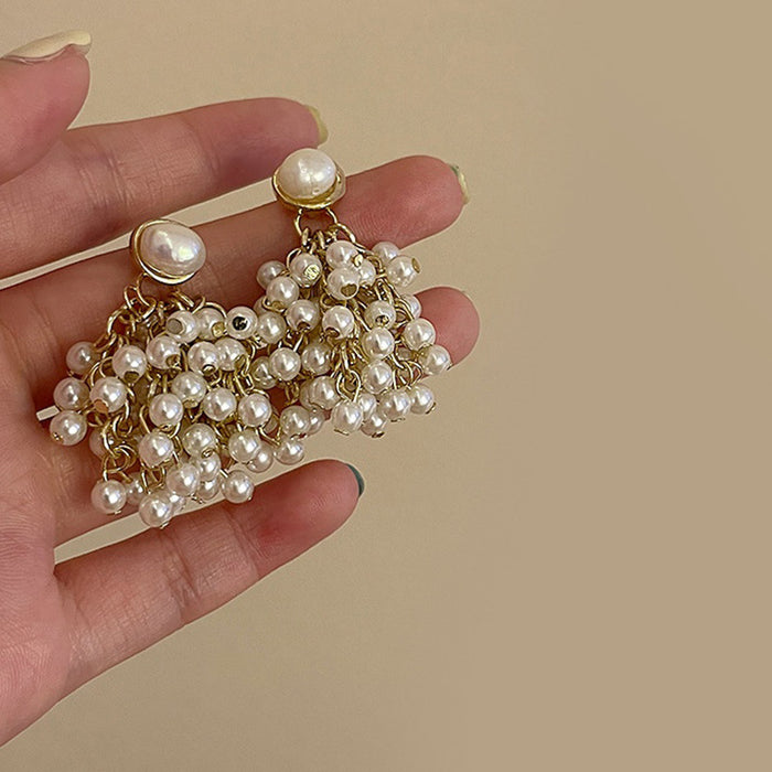 Wholesale Silver Needle Boho Pearl Flower Tassel Alloy Earrings JDC-ES-Fengm016