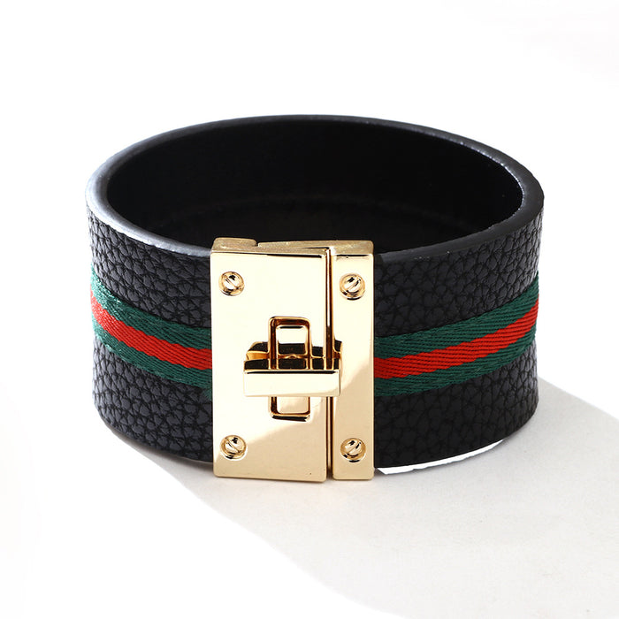 Wholesale bracelet pu leather bracelet stitching color camouflage striped woven hand jewelry (F) JDC-BT-QiN002