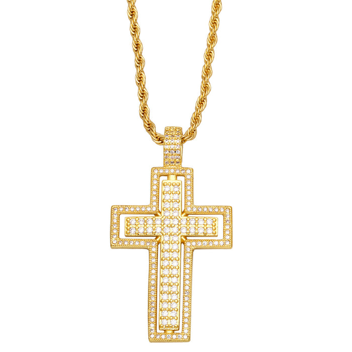 Wholesale Retro Trendy Diamond Cross Necklace Pendant Exaggerated Personality JDC-NE-AS585