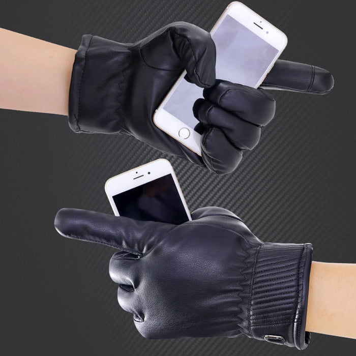 Wholesale Gloves Artificial Leather Thickened Warm Down Cotton Touch Screen MOQ≥3 JDC-GS-RuiY003