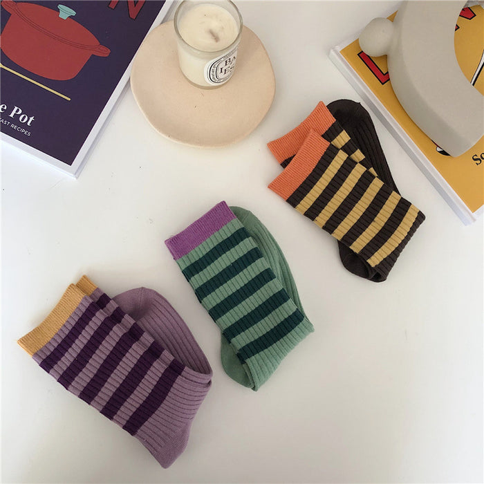 Wholesale Socks Cotton Colorblock Stripes JDC-SK-XuXu008