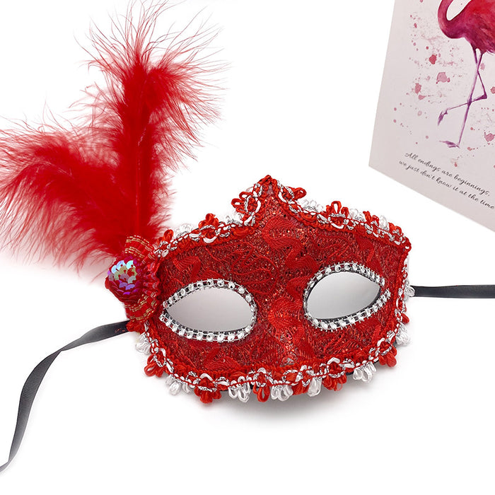 Máscara al por mayor de plástico Halloween Feather Diamond Lace Half Face Eye Mask MOQ≥2 JDC-FM-Aoshun005
