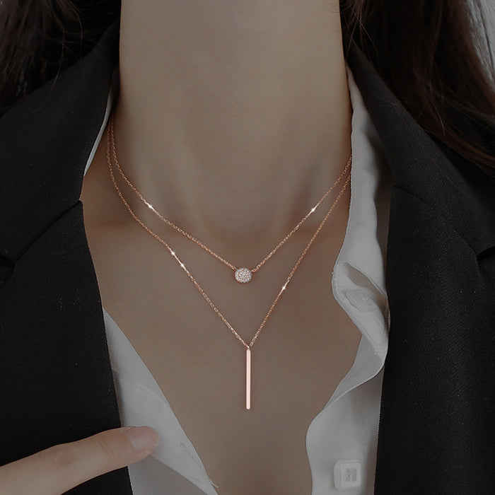 Wholesale Necklaces alloy square strip flash diamond circular geometric double layer JDC-NE-ZhongY005