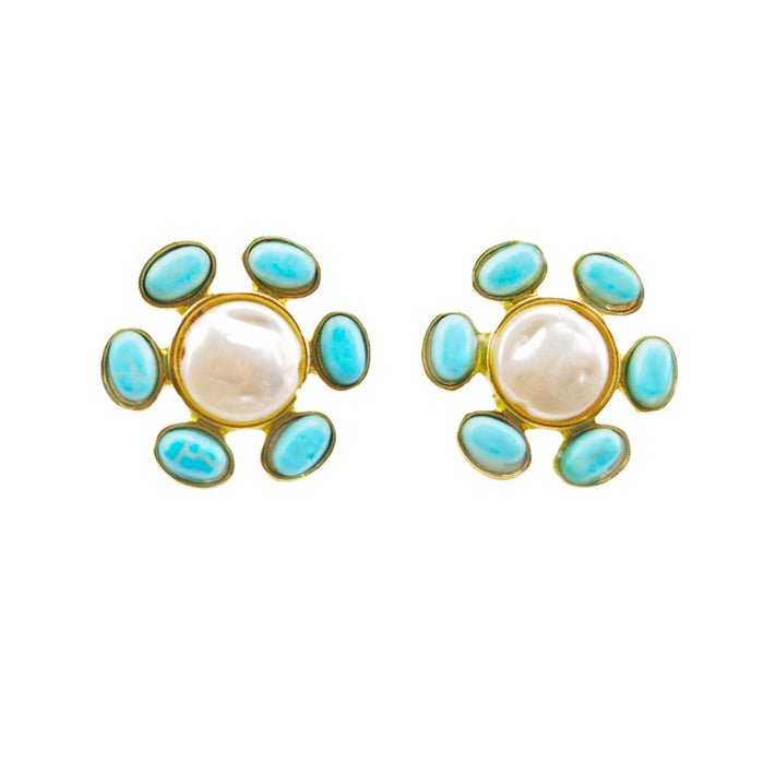 Wholesale Alloy Pearl Turquoise Earrings MOQ≥2 JDC-ES-JYS023