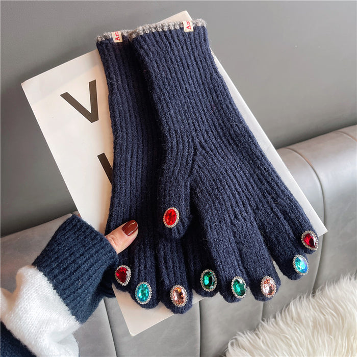 Wholesale Gloves Polyester Warm Split Finger Rhinestone Knit Gloves JDC-GS-YaoY001