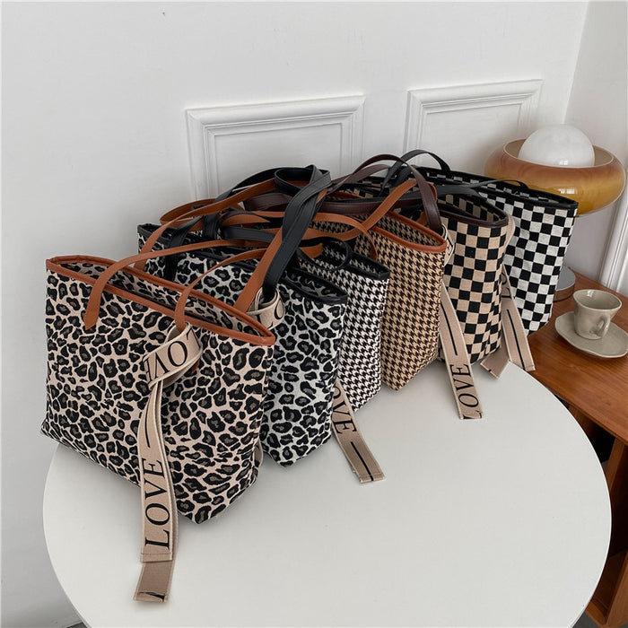 Wholesale Shoulder Bag Polyester Stripe Leopard Print Tote Bag JDC-SD-Zhongn004