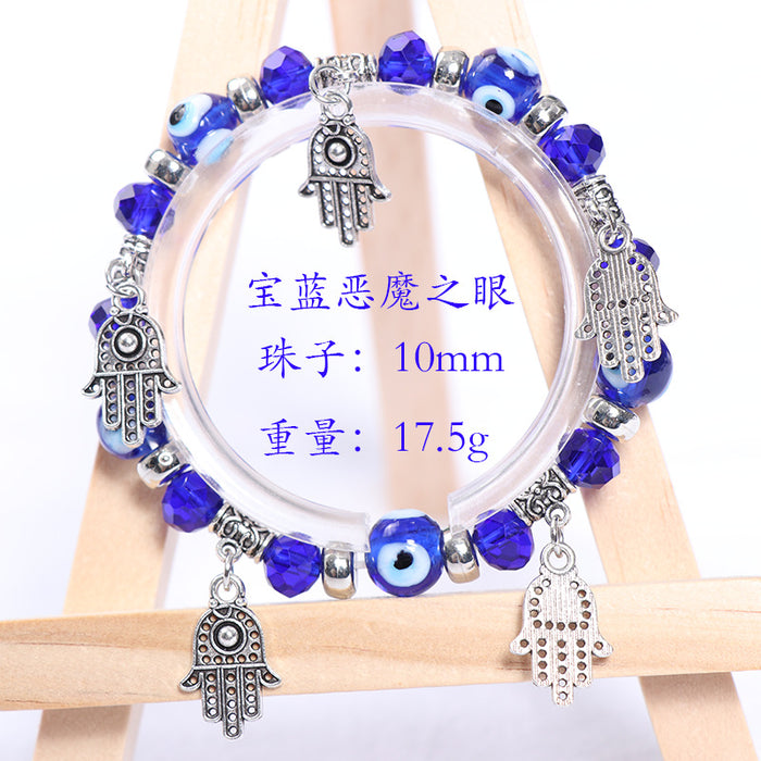 Wholesale Bracelet Vintage Glazed Blue Eyes Palm Pendant Crystal Bracelet MOQ≥2 JDC-BT-HuoM001