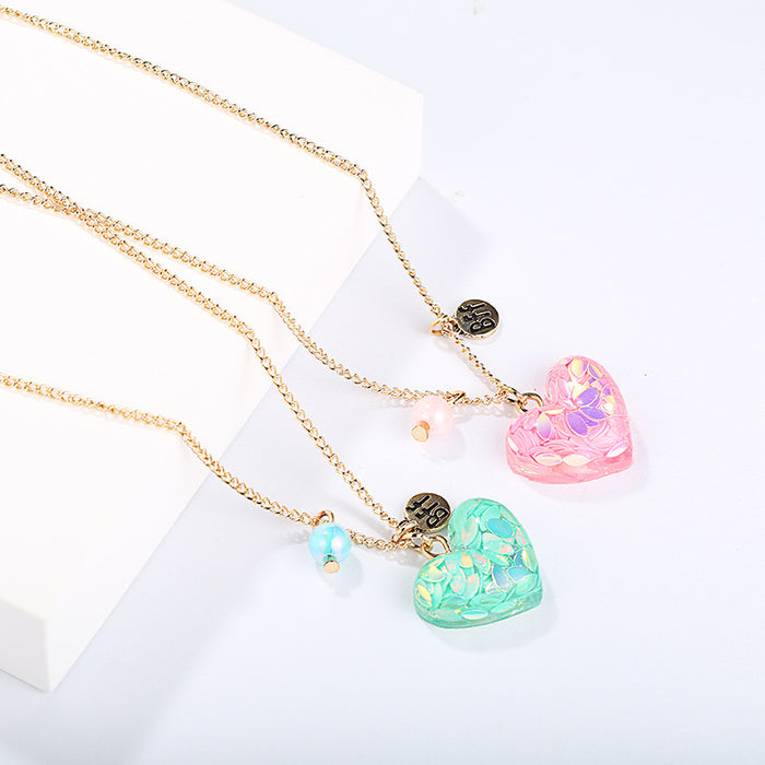 Wholesale BFF Letter Simple Cute Peach Heart Shaped Children's Necklace MOQ≥3 JDC-NE-shenX003