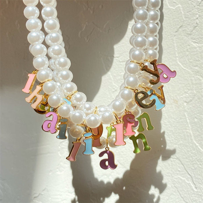 Wholesale Necklace Stainless Steel Synthetic Pearl 26 Letters Necklace Pendant JDC-NE-XuanC002