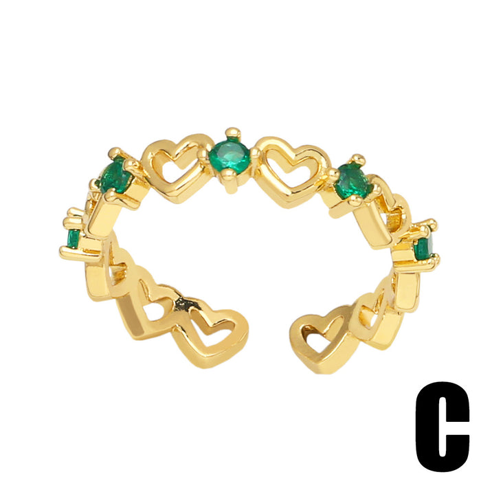 Wholesale Ring Copper Plated 18K Gold Zircon Emerald Adjustable JDC-PREMAS-RS-011