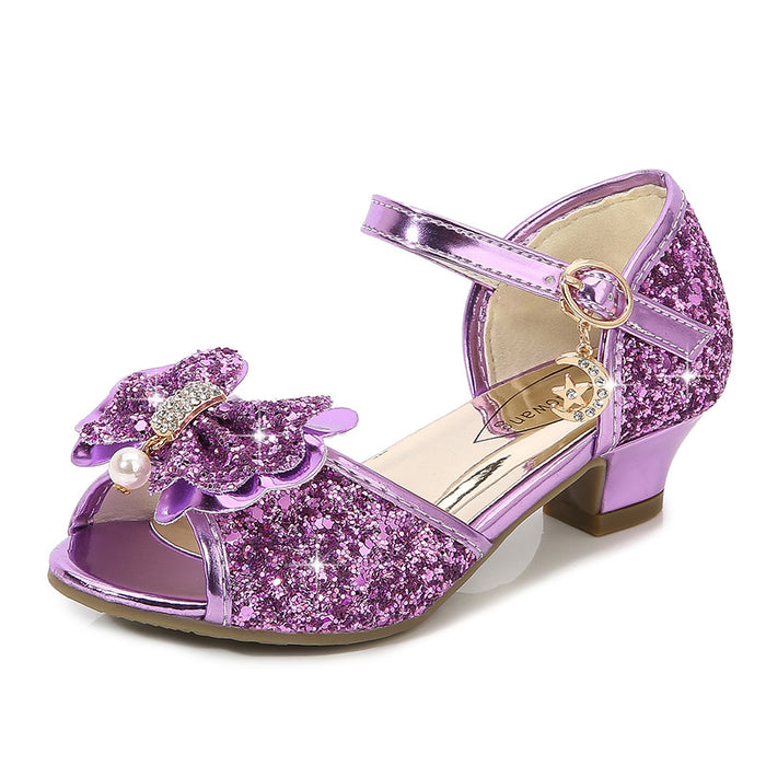 Wholesale girls high heels children princess sandals bow crystal heels JDC-SD-MSX001