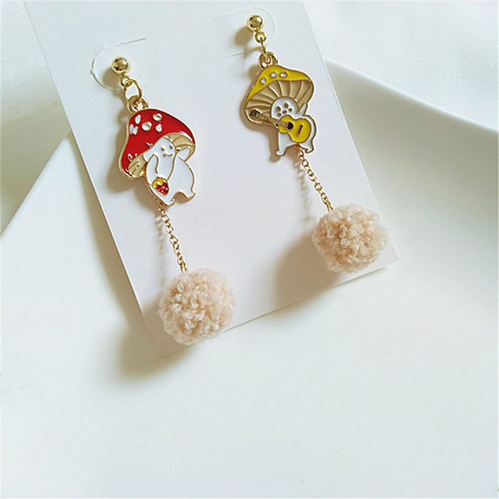 Wholesale Earrings Metal Cute Mushroom Hair Ball Long Earrings JDC-ES-AiMei031