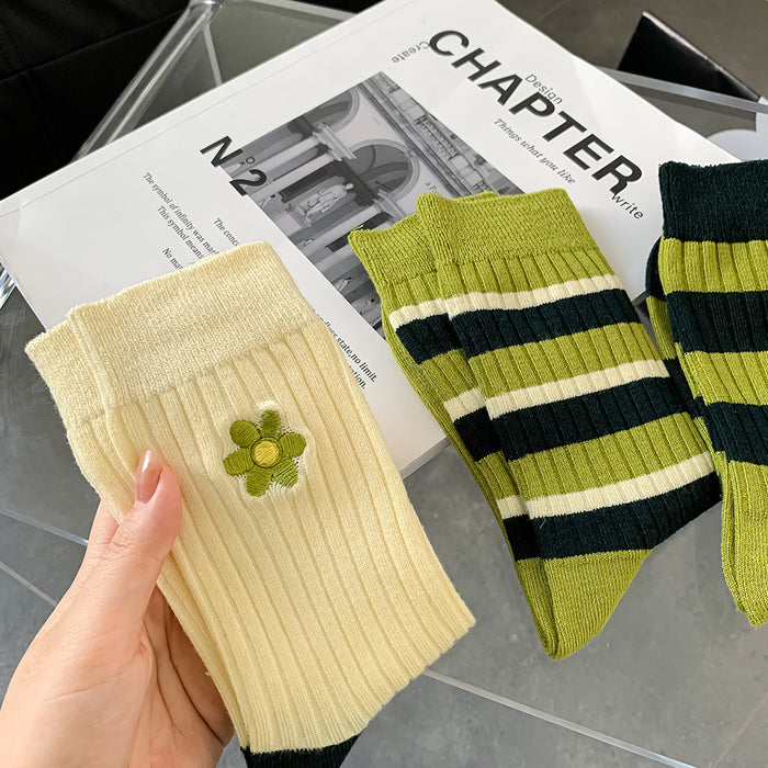 Wholesale Socks Cotton Floral Stripe Socks MOQ≥2 JDC-SK-RuiXx004