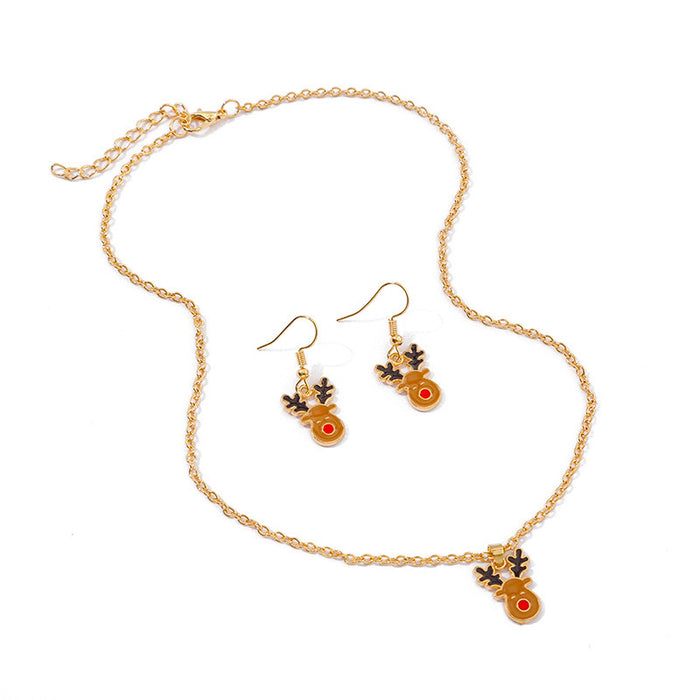 Wholesale Earrings Alloy Enamel Christmas Elk Necklace Set MOQ≥2 JDC-ES-HaoBiao003