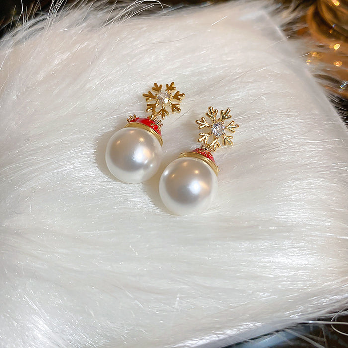 Wholesale Earrings Alloy Zircon Snowflake Christmas Hat Pearl JDC-ES-BY342