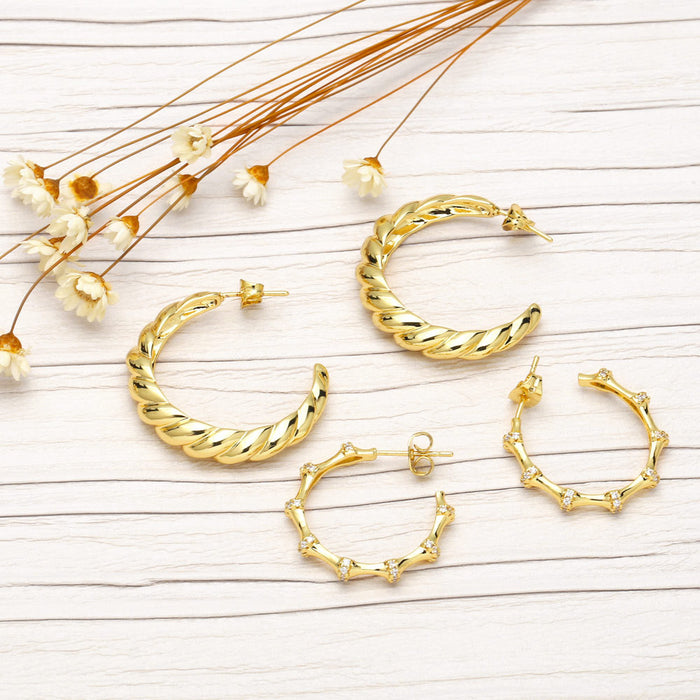 Wholesale Earrings Copper Plated 18K Gold Zircon C Shape JDC-PREMAS-ES-011