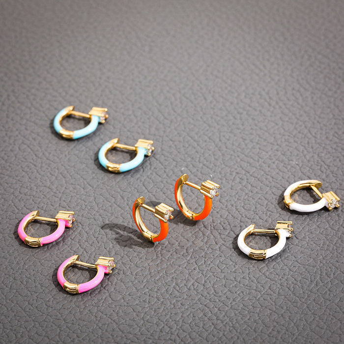 Wholesale Hoop Earrings Rectangular Zircon Alloy Diamond MOQ≥2 JDC-ES-Ruol018