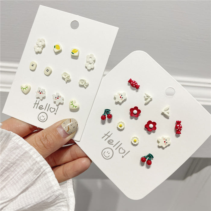 Wholesale crystal cute sweet earrings ceramic JDC-ES-Zhuji002