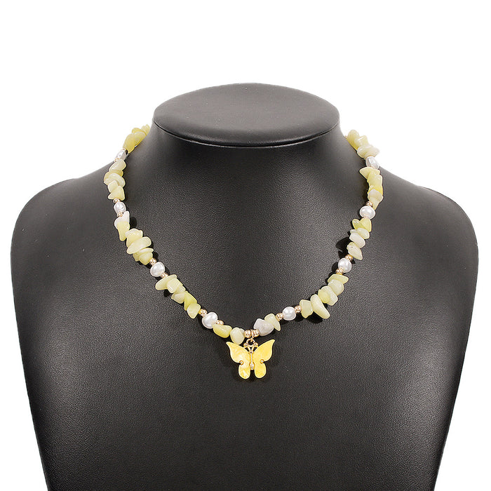 Wholesale Necklace Beads Imitation Pearl Butterfly Beaded Clavicle Chain JDC-NE-Qiandi007