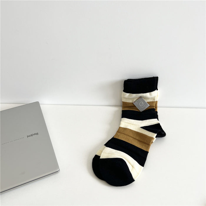Wholesale Socks Cotton Horizontal Stripes Colorblock Smiley Labels JDC-SK-XuXu002