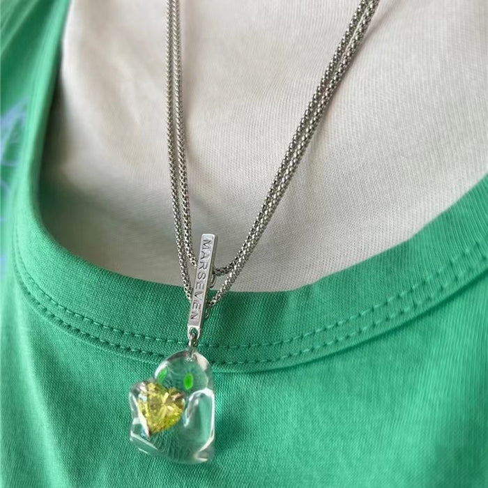 Collar al por mayor aleación Emerald Heart Transparent Ghost Collar JDC-Ne-Yhai002