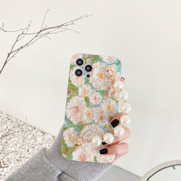 Jewelry WholesaleWholesale Oil Painting Flower Pearl Chain Silicone TPU Phone Case for iPhone JDC-PC-XYM007 phone case 小野马 %variant_option1% %variant_option2% %variant_option3%  Factory Price JoyasDeChina Joyas De China
