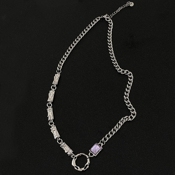 Wholesale Necklaces Titanium Steel Alloy Purple Diamond Circle JDC-NE-AiY008