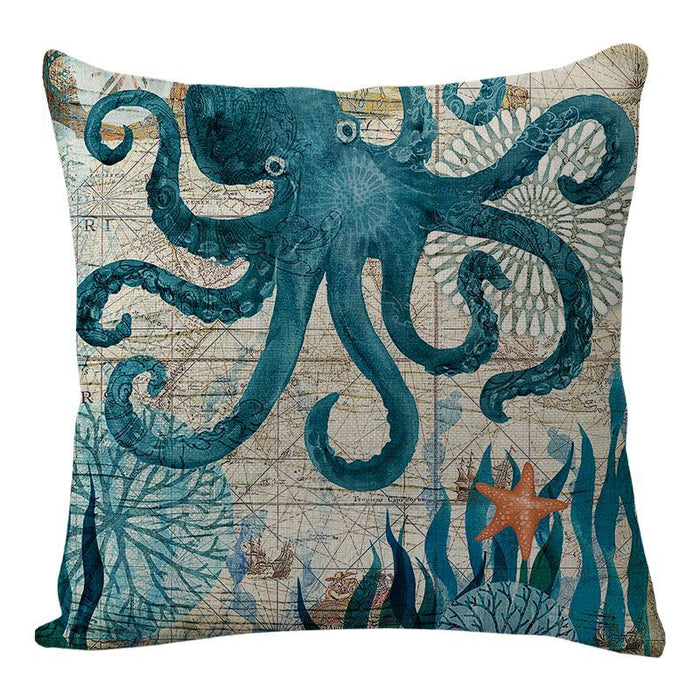 Wholesale Linen Sea Animal Seahorse Octopus Whale Pillowcase JDC-PW-Jinzang001